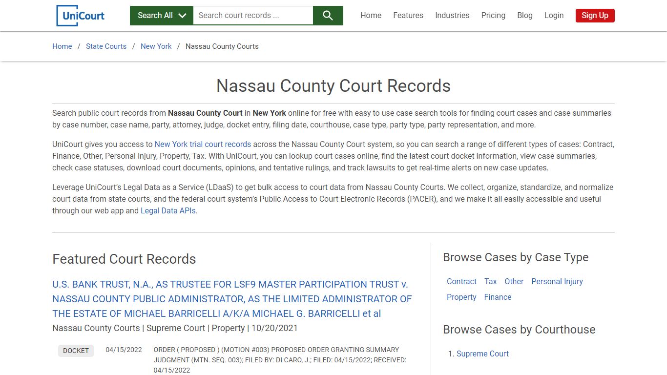 Nassau County Court Records | New York | UniCourt